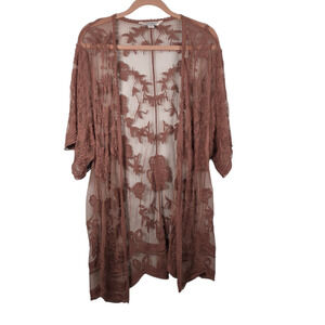 Sundance Sheer Lace Kimono Style Cardigan Open Front Floral Sz Small Brown Boho